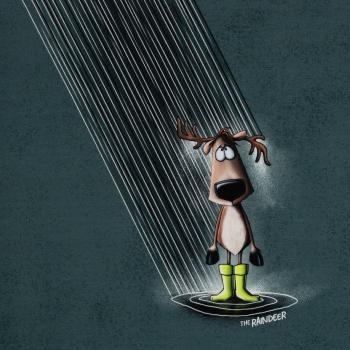 Preview: French Terry angraut Panel ca. 85 cm Rentier im Regen Smaragd by Thorsten Berger von Swafing